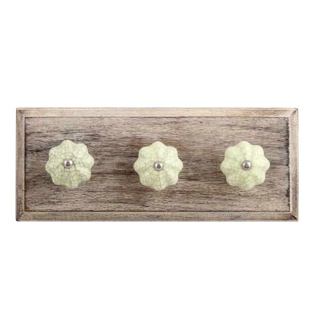 Washed Green Crackle Ceramic Wooden Hooks